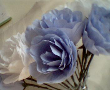 Blue crepe paper roses centerpiece