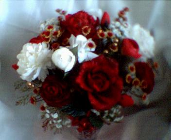 Red & White Silk Rose Arrangement